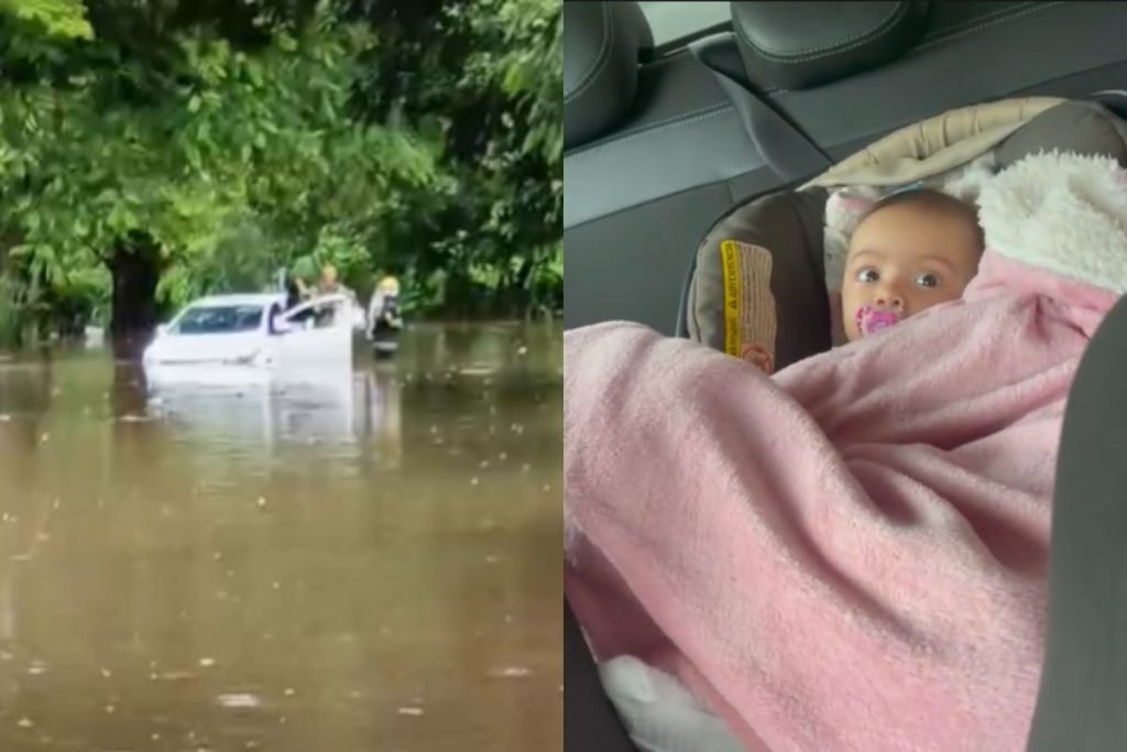 Momentos de terror: mãe e bebê de 6 meses ficam presas em carro durante alagamento em Goiânia