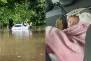 Momentos de terror: mãe e bebê de 6 meses ficam presas em carro durante alagamento em Goiânia
