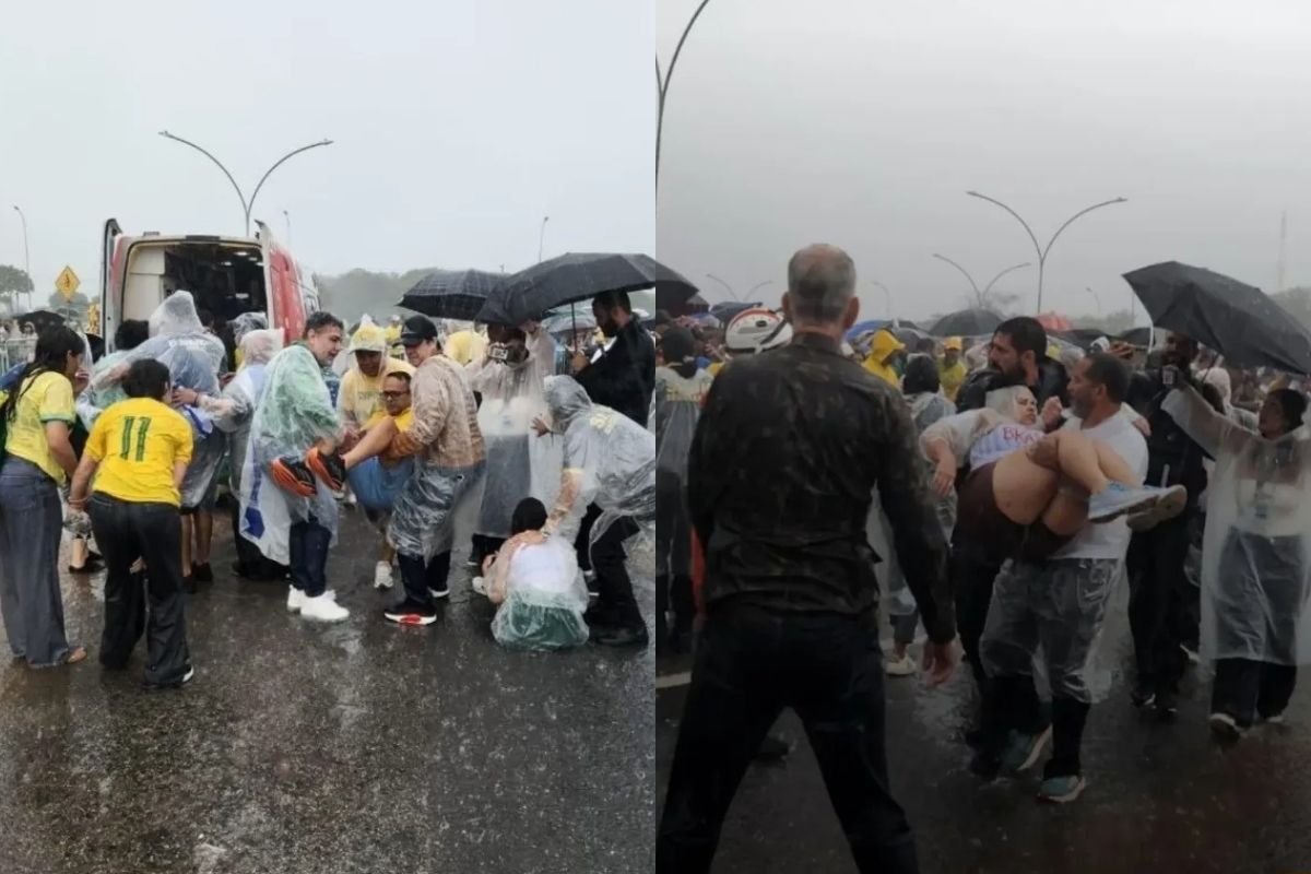 Manifestantes são atingidos por raio em ato que aguarda chegada de caminhada de Nikolas em Brasília