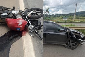 Mulher morre e homem fica ferido em grave acidente entre carro e moto na GO-060