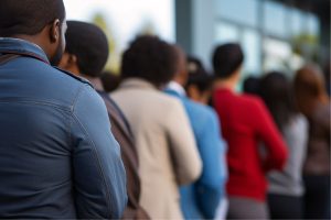 Pessoas que cedem lugar na fila para outros