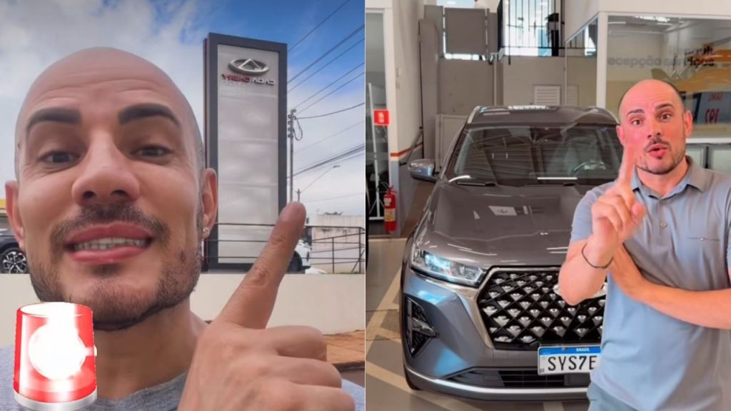 Jefferson Campos gravou o vídeo na Caoa Chery Urca, em Itumbiara. (Foto: @jeffersoncamposmm)