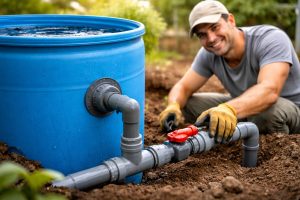Sistema feito com barril e tubos de PVC transforma reservatório comum em fonte prática de distribuição de água, com montagem simples e controle manual.