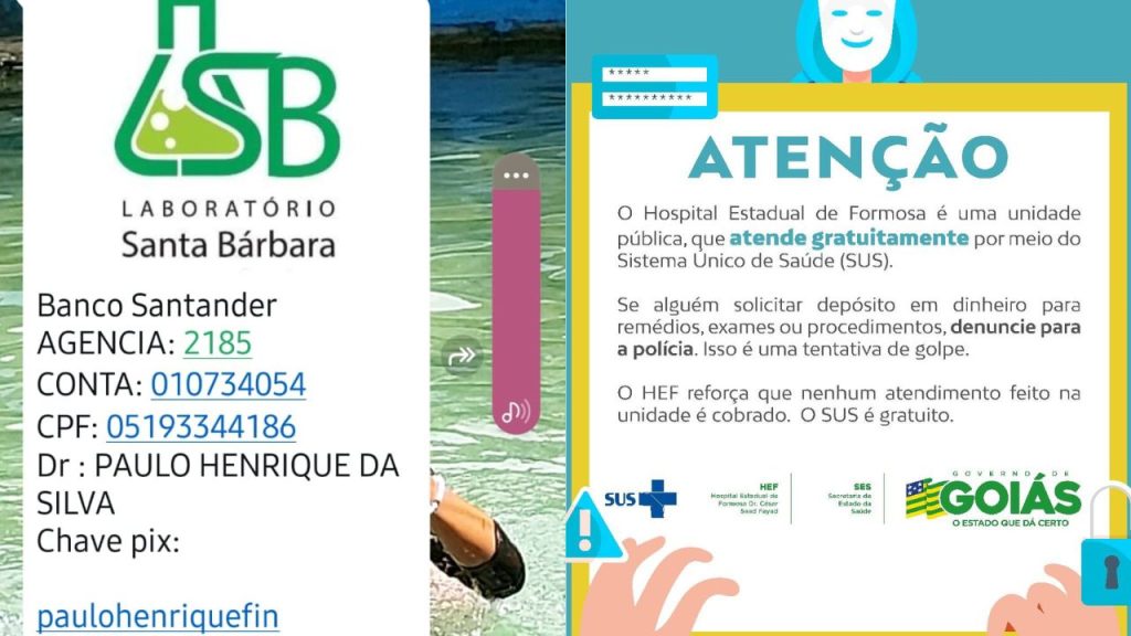 Conta vinculada ao golpe e comunicado emitido pelo Hospital.