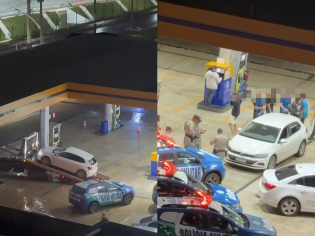 Carro foi guinchado ao final da intervenção policial. (Foto: Reprodução) estudantes