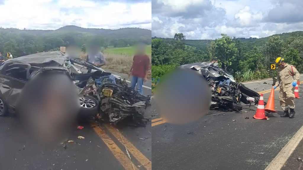 Acidente deixou carro totalmente retorcido.