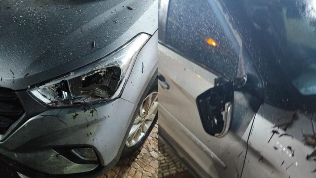 Carro danificado pelo suposto dono da garagem. (Foto: Reprodução) idosa