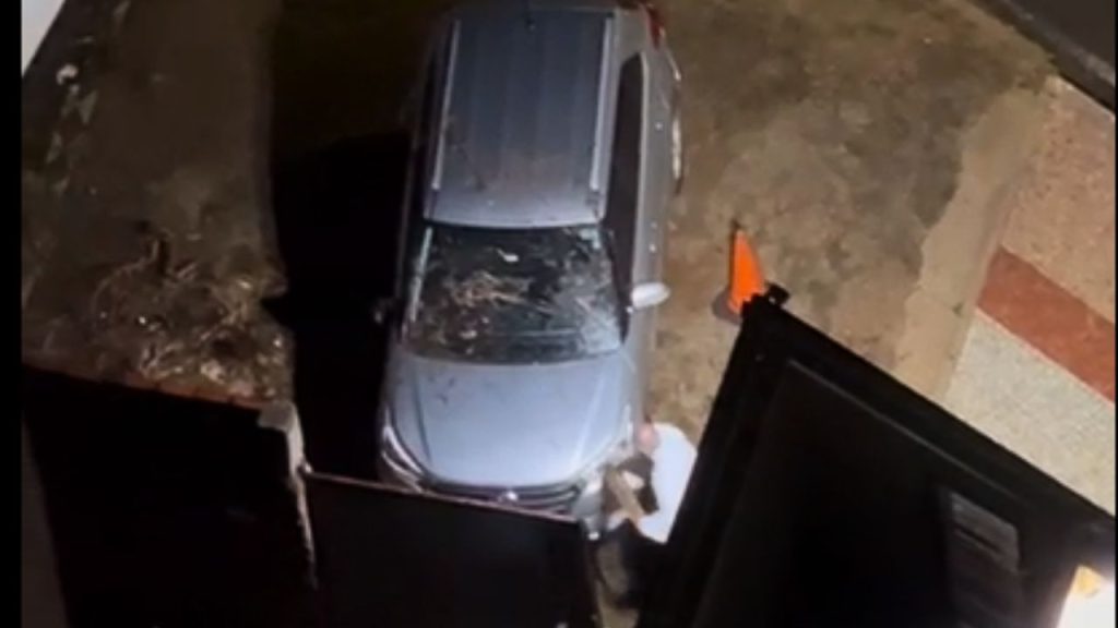 Vídeo registrou o carro da idosa sendo quebrado. (Foto: Reprodução)