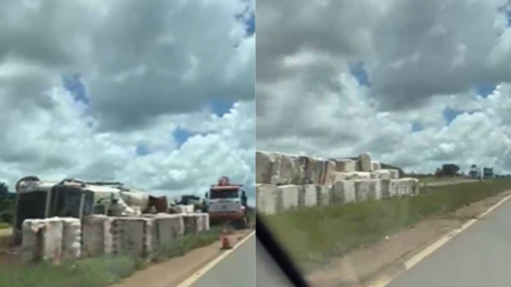 Carreta tombou na BR-060 entre Anápolis e Goiânia