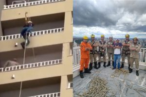 Trabalhador é resgatado após ficar pendurado a 130 metros de altura em Goiânia