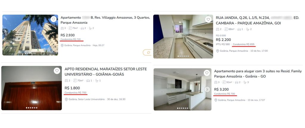 valor de taxas de condomínio em bairros de Goiânia