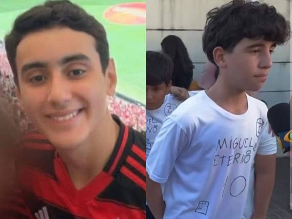 Amigos de Miguel vestiram camisetas para homenagear amigo. (Foto: Reprodução/Band) Itumbiara