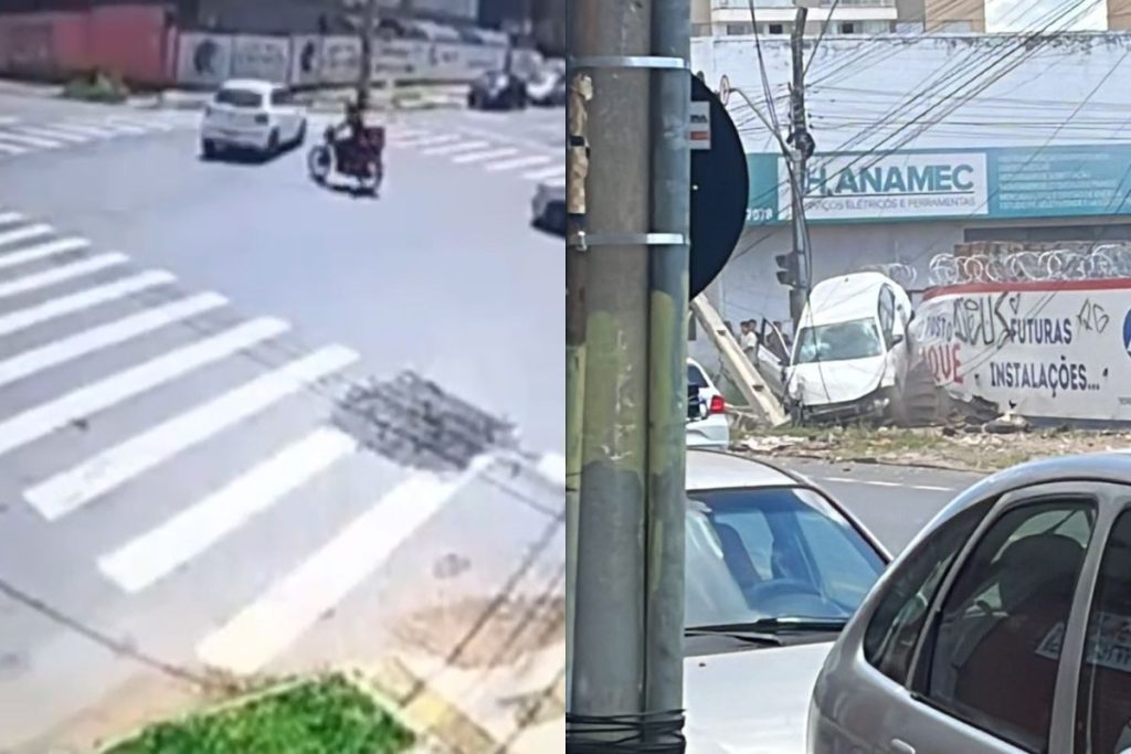 colisão entre carro e poste na avenida 24 de outubro