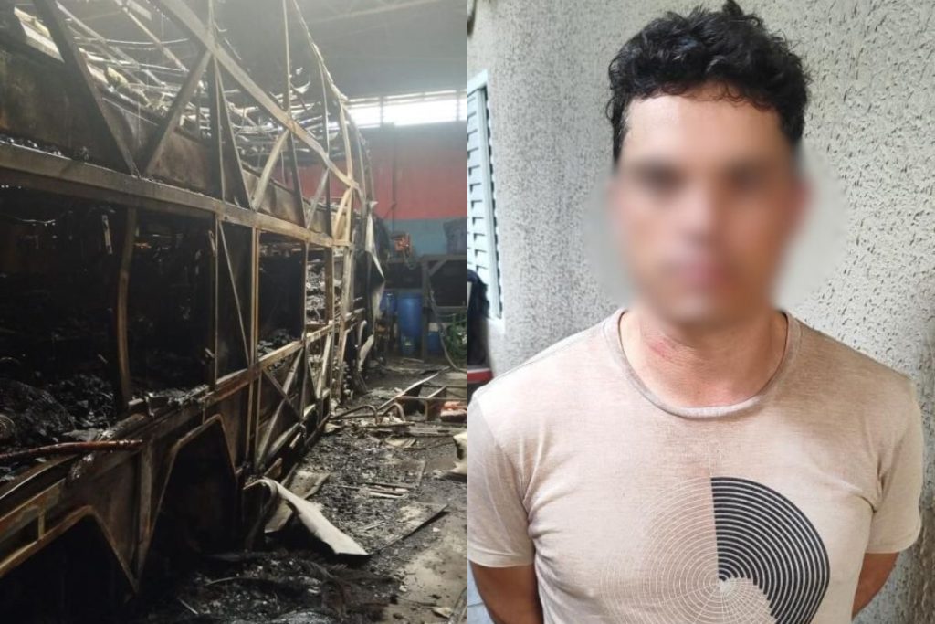 PM prende motorista suspeito de provocar incêndio em garagem de ônibus de artistas em Goiânia