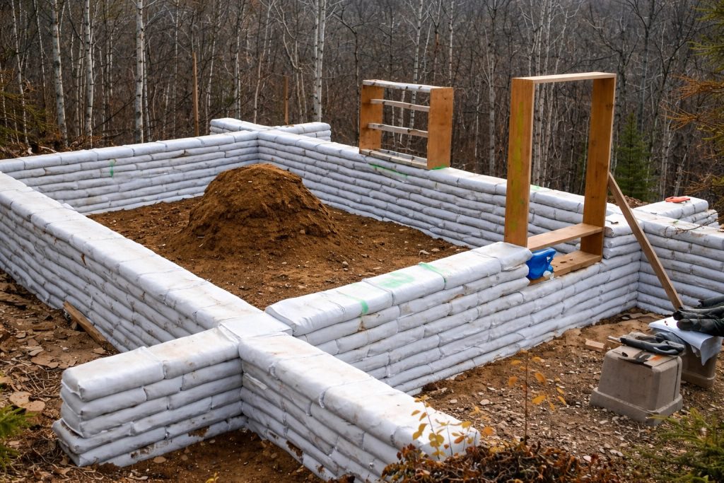 Família constrói casa com sacos de terra e método simples desafia a construção civil tradicional