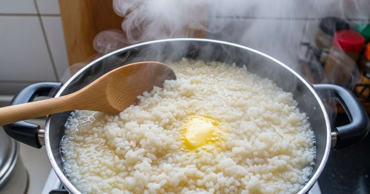 Chef da dica para o arroz não ficar sem graça: use 550 ml de caldo de galinha e 60 g de manteiga para deixar o grão saboroso e soltinho