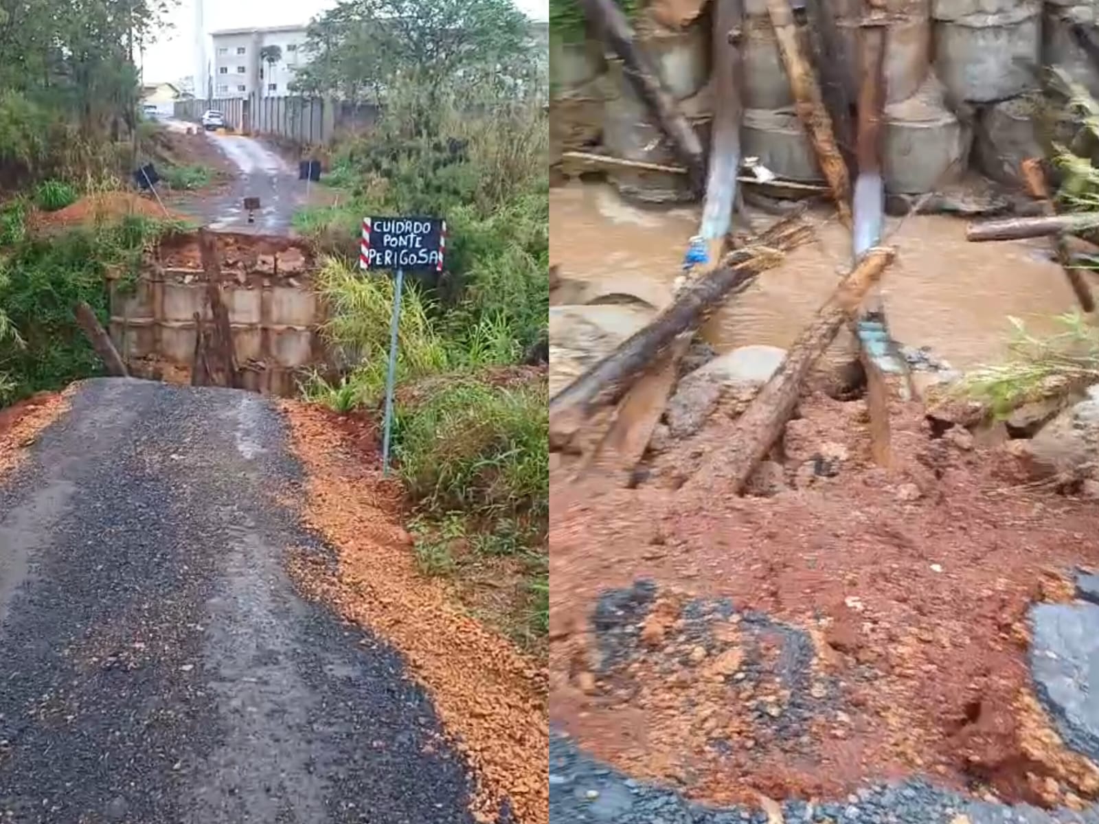 Ponte desabou após fortes chuvas. (Foto: Reprodução)