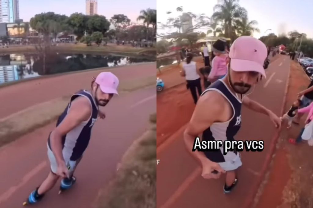 Vídeo do patinador @tio_leiff no Parque Ipiranga, em Anápolis, mostra manobras na ciclovia e comentários bem-humorados, gerando debate nas redes sociais.