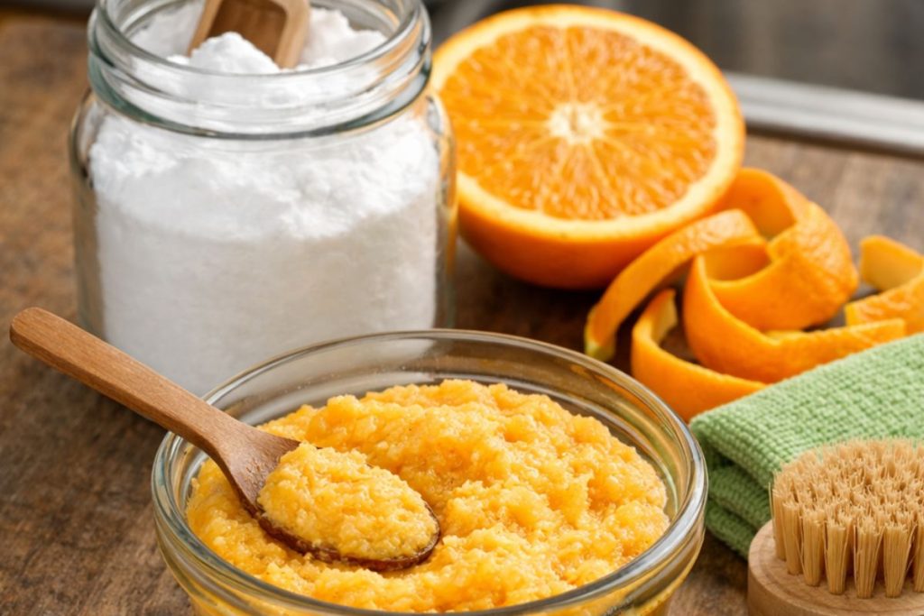 Bater bicarbonato e casca de laranja: