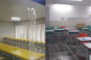 Temporal provoca “cascata” dentro de escola municipal em Anápolis