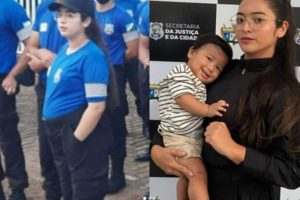 Barrada no curso de formação por estar grávida, mulher toma posse como policial