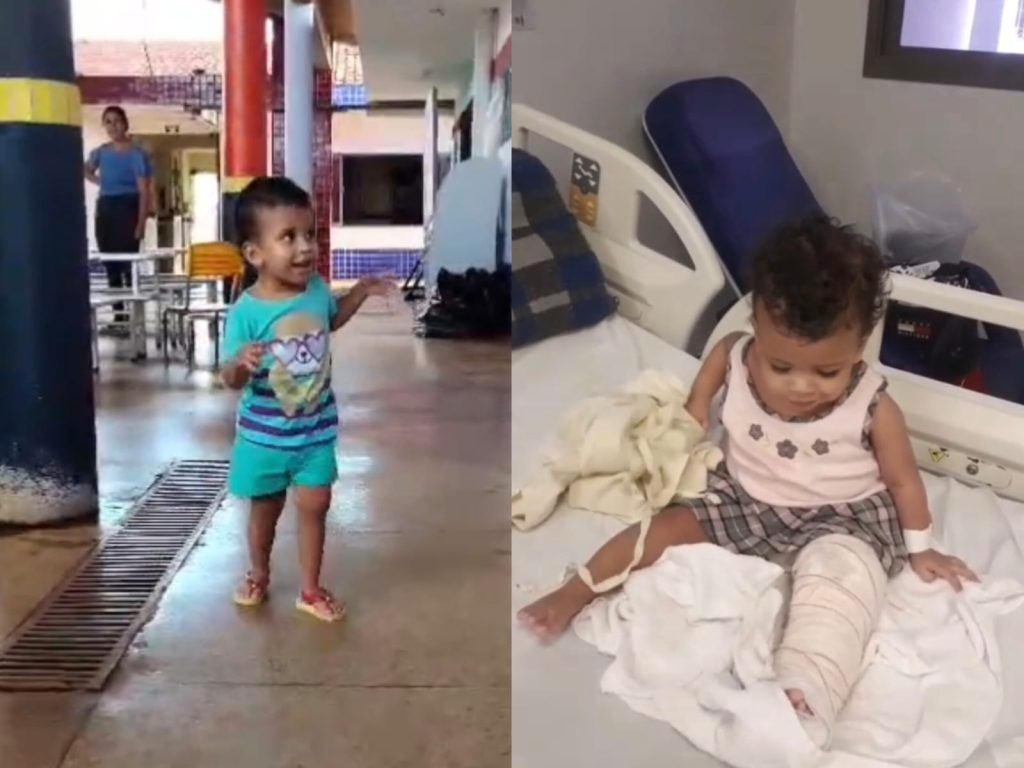 Primeiros passos de Yasmin foram gravados pela equipe do CMEI. (Foto: Arquivo Pessoal/Aline Leite)