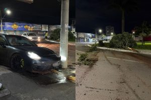 Porsche bate em poste em Goiânia e motorista se recusa a fazer teste do bafômetro