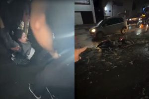 Motociclista perde controle após pista escorregadia e para sob carro na BR-153 em Aparecida de Goiânia