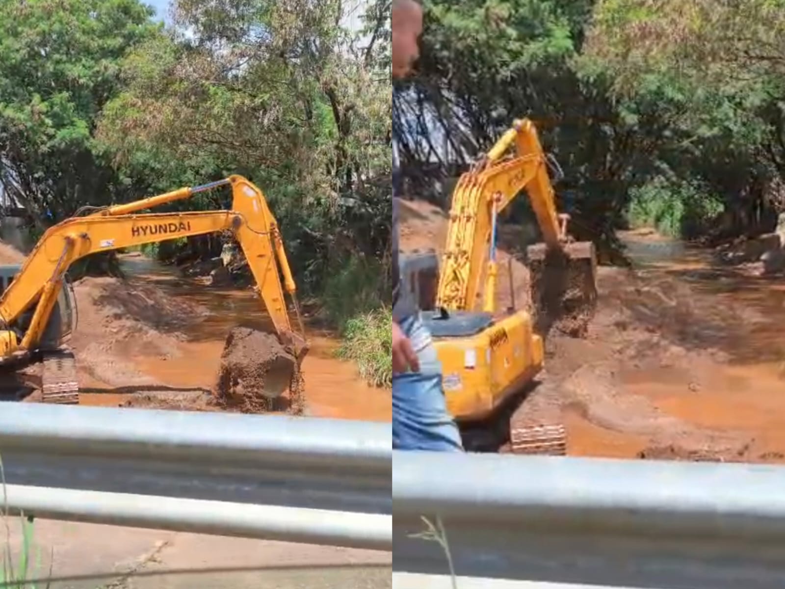 Imagem mostra maquinário retirando detritos na altura da Avenida Amazílio Lino. (Foto: Davi Galvão)