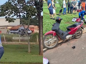 Helicóptero dos Bombeiros foi acionado para resgatar uma das vítimas do acidente. (Foto: Reprodução)