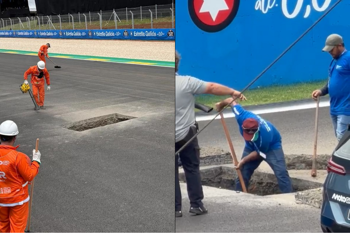 Vídeo mostra buraco na pista do Autódromo de Goiânia sendo reparado