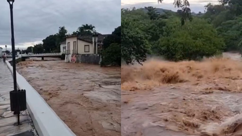 Fortes chuvas fizeram nível do Rio Vermelho subir na Cidade de Goiás.