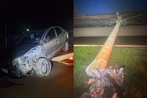 Motorista derruba poste e abandona carro no meio da rua em Anápolis