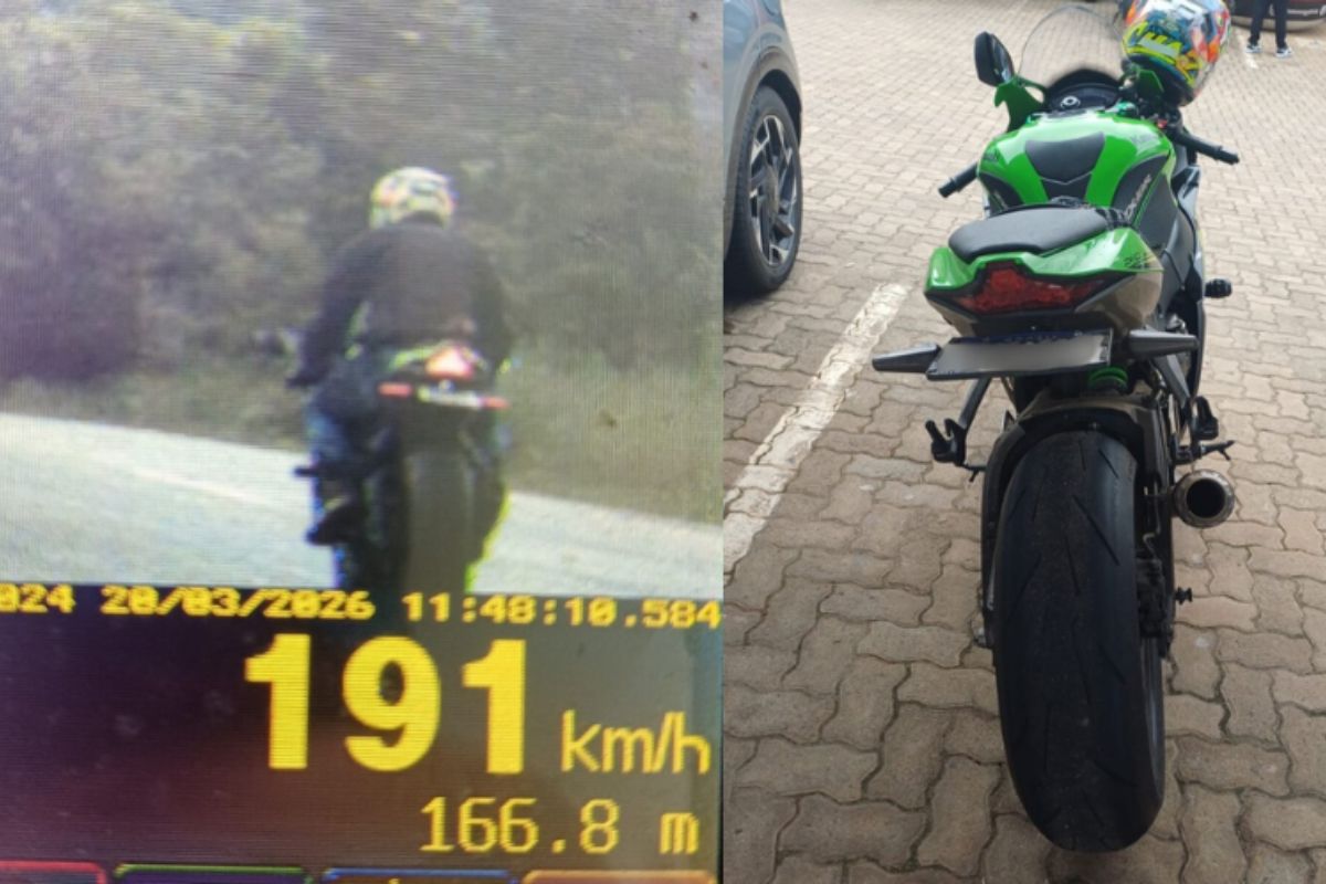 PRF flagra motocicleta a quase 200 km/h e identifica modelo com placa oculta na BR-060