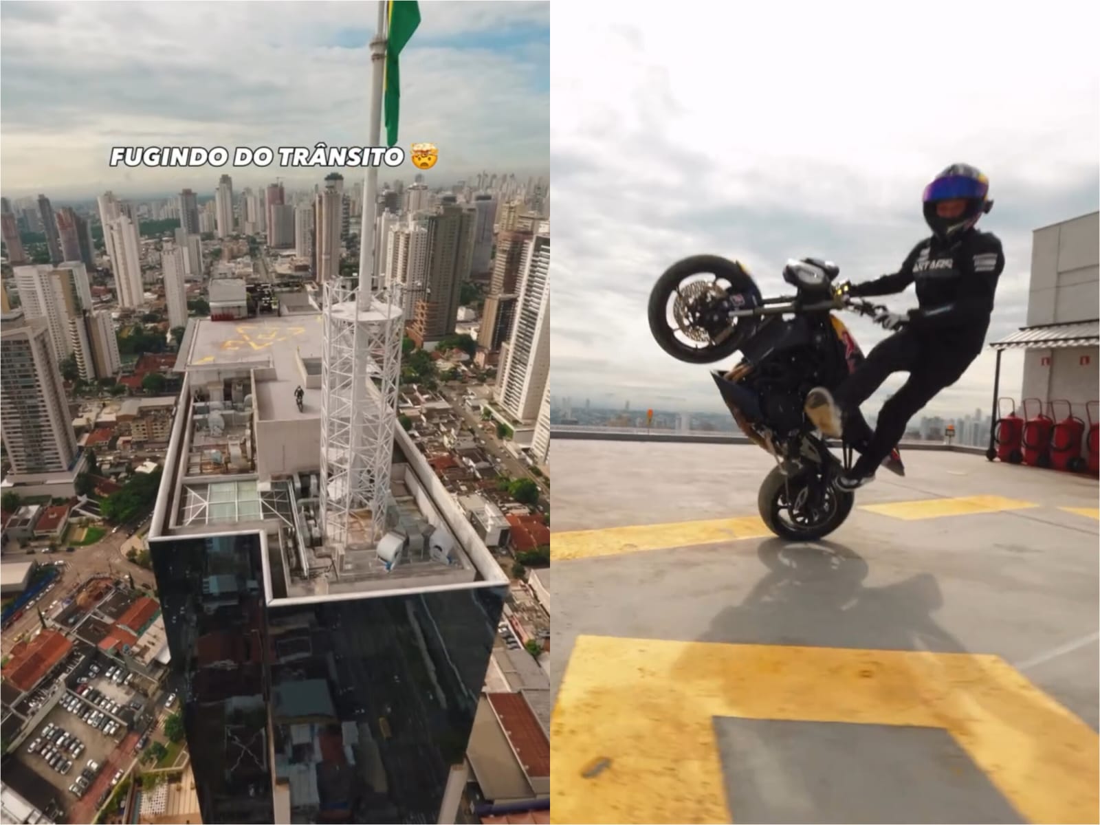Piloto americano faz “grau” a quase 200 metros no prédio mais alto de Goiânia e impressiona com manobra radical