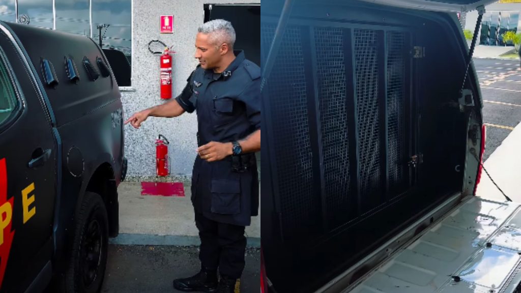 Policial viralizou ao mostrar interior do camburão.