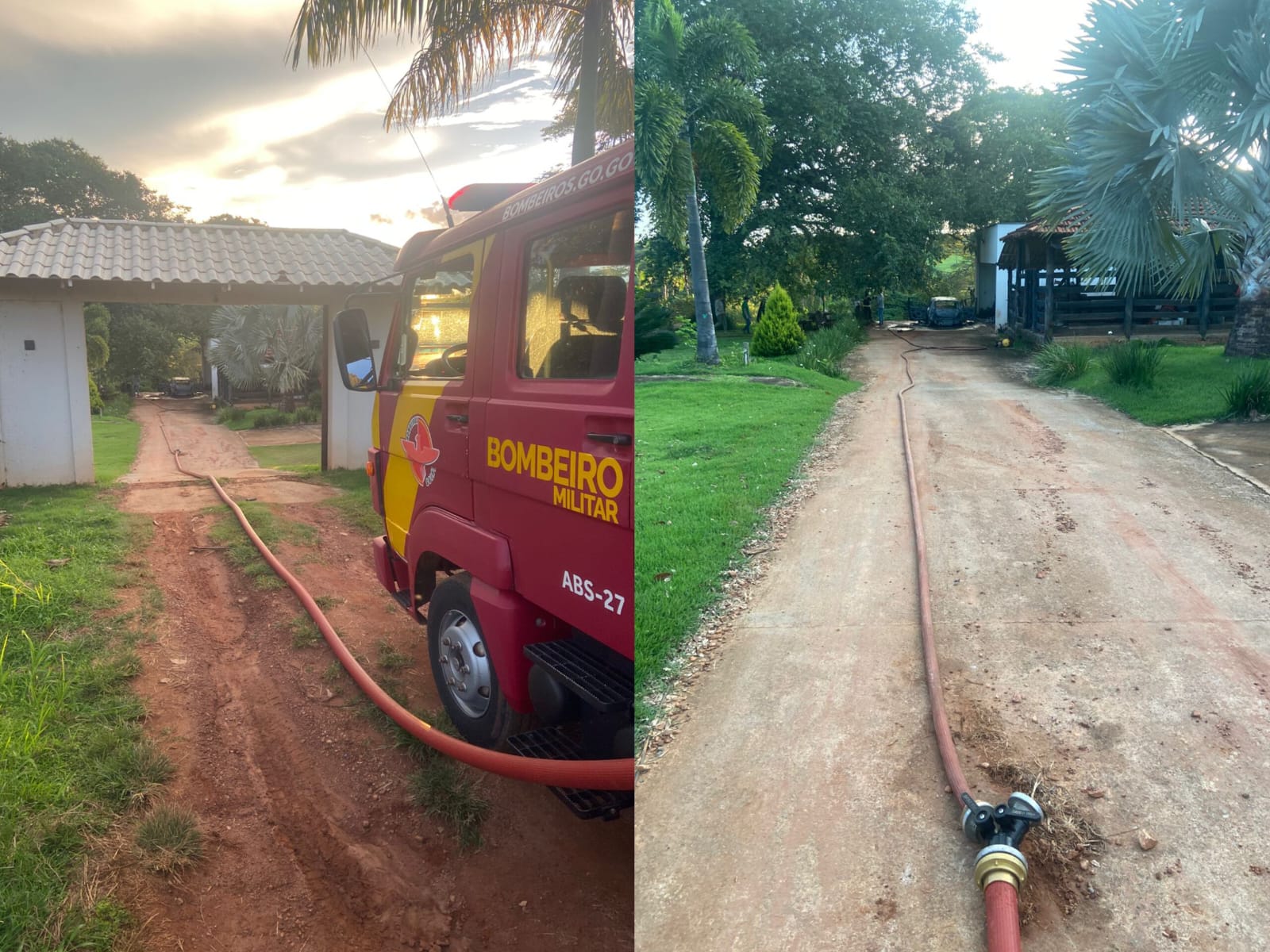Bombeiros precisaram unir três lances de mangueira para combater as chamas. (Foto: Divulgação)