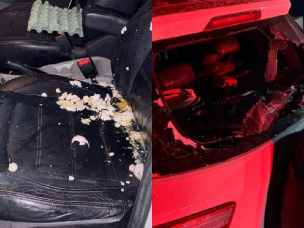 Mesmo após fim da briga, suspeita ainda vandalizou carro da vítima. (Foto: Reprodução)