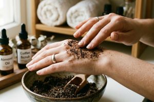 Misturar borra de café com açúcar