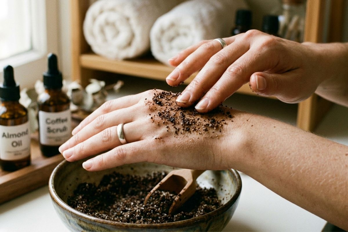 Misturar borra de café com açúcar