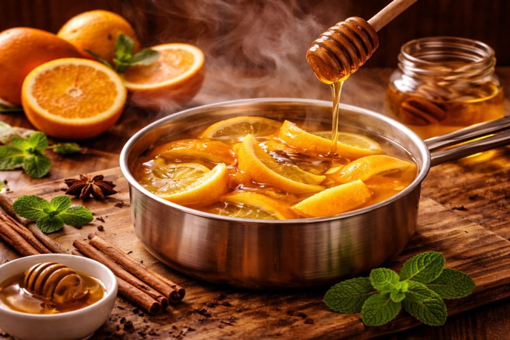 Ferver cascas de laranja com mel