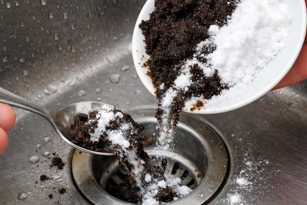 Despejar borra de café com bicarbonato nos ralos