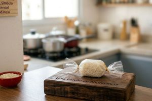 Colocar o arroz enrolado em plástico filme