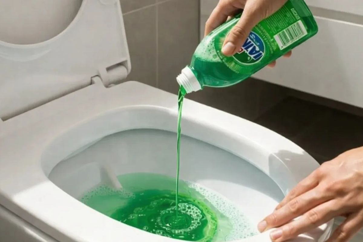 limpar o vaso sanitário à noite com detergente