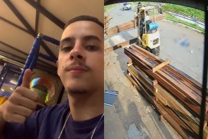 Vídeo flagra momento em que jovem bate em empilhadeira e morre em Goiânia