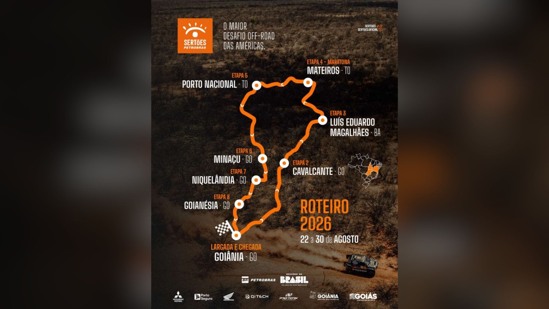 Percurso do Rally dos Sertões 2026. 