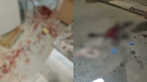Casa ficou marcada pelos rastros de sangue após homem ser esfaqueado