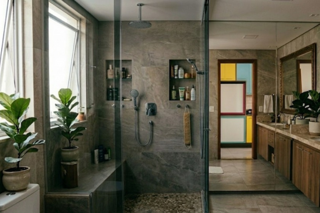 O box de vidro espelhado está em alta por unir privacidade e sofisticação no banheiro