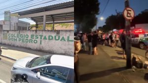 Estudantes se manifestam contra professor no Colégio Estadual Dom Pedro I, em Aparecida de Goiânia.