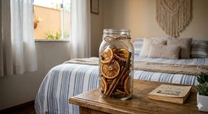 A canela e laranja seca no quarto ajudam a criar um ambiente mais tranquilo, aromático e equilibrado